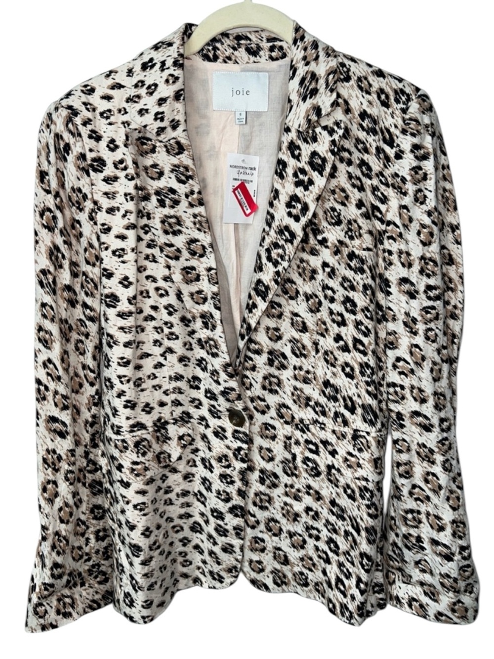 Joie Linen Leopard Animal Print MobWife Blazer Jacket Size 6 In Brown And Cream